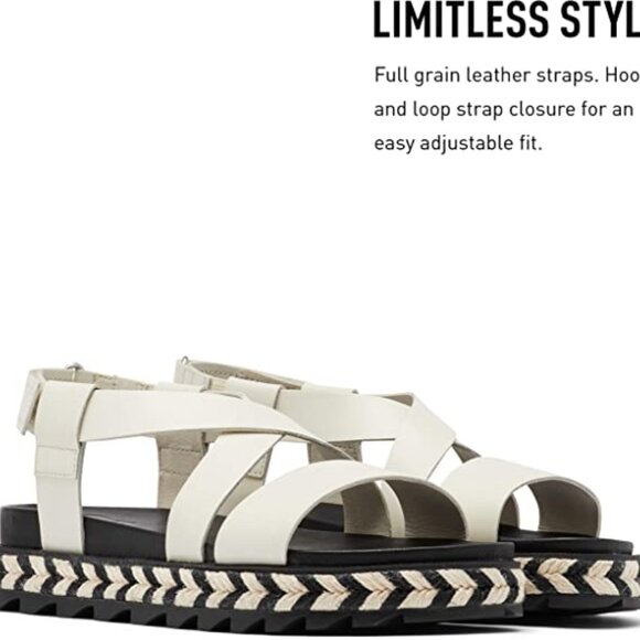 SOREL WOMEN ROAMING CRISSCROSS SANDA- WHITE CHALK LEATHER SANDAL, SIZE 10.5 - Picture 1 of 8